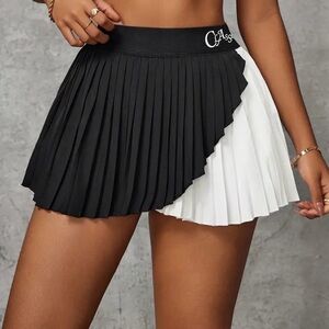 Classic Black & White Pleated Wrap Mini Skirt